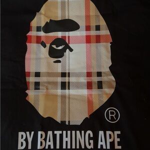 A Bathing Ape Men's Black Plaid Ape Head Short Sleeve Tee